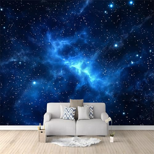 Tapete Muster Tapeten Galaxie Sterne Nachthimmel, Wasserdicht DIY Wohnzimmer Blau Wandtapete, Vliestapete Renovierung Wohnzimmer für Schlafzimmer Küche 200 x 140 cm