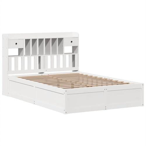 vidaXL Massivholzbett, Holzbett Bett ohne Matratze mit Kopfteil, Bettrahmen Bettgestell mit Lattenrost, Doppelbett für Schlafzimmer, Weiß 140x200cm Kiefernholz