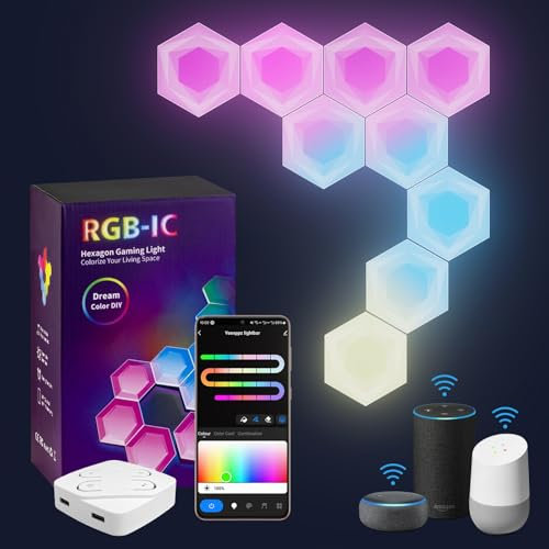 Aurevita Led Wall Panel Gaming Lighit 10 PCS, Hexagon Led Light RGB with IC, Home Decor Smart Hexa Light with Music, Work with Smart APP for Gaming Room, Bedroom, Christmas Deco