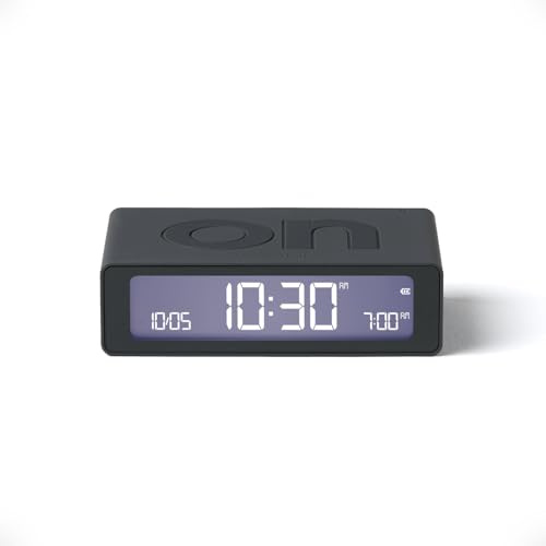 Lexon Flip Mini Reisewecker, digitaler LED-Wecker mit On/Off-Funktion, Einstellbarer Helligkeit, wiederaufladbar und berührungsempfindlich, ideal als Nachttisch-Wecker - Dunkelgrau