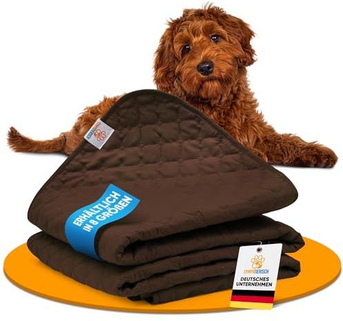 SympaTierisch wasserdichte Hundedecke - Robuste Hundematte als Schutz für Sofa & Bett - rutschfeste Hundedecke auch für große Hunde geeignet - in der Waschmaschine waschbar - 130 x 100 cm - braun