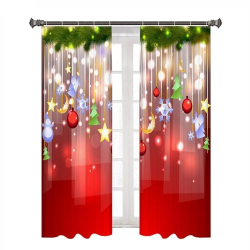 Raypontia 2 Stück Weihnachtsvorhänge - 85 x 200 cm Rot, Mit Schlaufen, Fenster Weihnachten Vorhänge Für Wohnzimmer