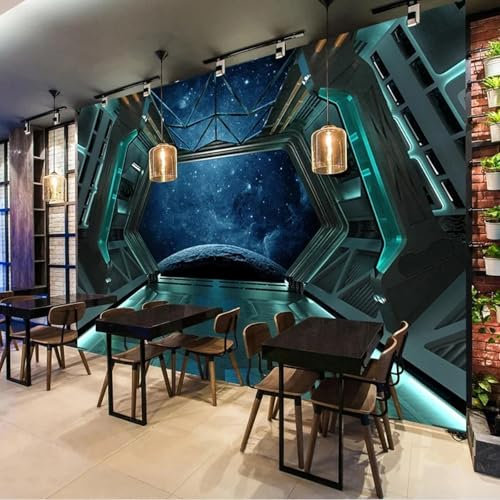 MIXUEXUNLU Creative Mural Wallpaper 3D Cool Spaceship Space bar Ktv Background Wall Decoration Children's Bedroom Mural