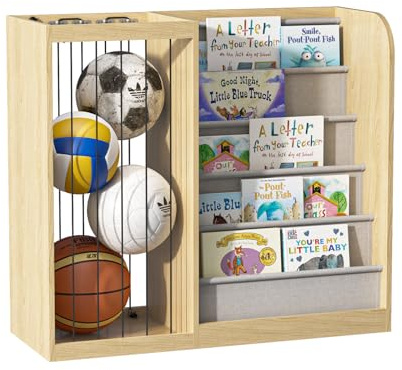 KEEPREAPER Kinder Bücherregal Spielzeugregal mit 5 Fächer Kuscheltier Aufbewahrung Kinderregal Spielzeug-Organizer für Kinderzimmer Spielzimmer 90x34x80cm (Natur)