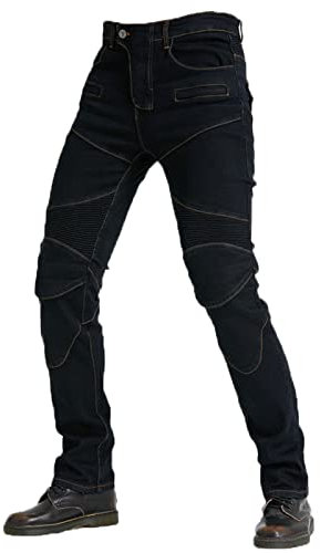 COLOYO Motorradjeans für Herren, Motorrad-Schutzhose, verstärkte Denim-Hose mit 4 Schutzpolstern, Schwarz, Größe L
