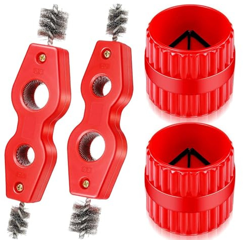 Copper Pipe Cleaner and Reamer Set, 4Pcs Pipe Deburring Tool 4 in 1 Pipe Deburring Brush Cleaner Tool Pipe Deburring Brush for PVC PPR Copper Brass Aluminum Pipes