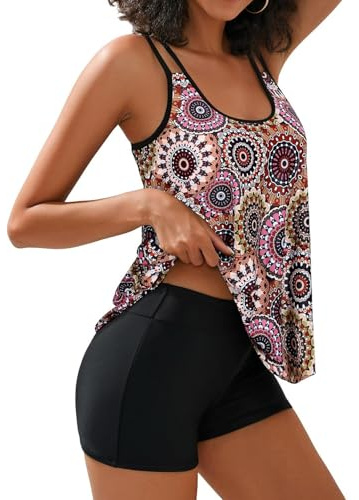 Tankini Damen Bauchweg Bademode Set Sommer Freizeit Badeanzug Tankinis Zweiteiler Sets Elegant Badeanzüge Für Damen Oberteil Mit Badeshorts