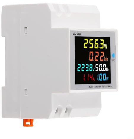 Entgoinggo Smart Meter Energy Monitor,6-in-1 Digital Energy Meter AC 40-300V LCD Display Single Phase Power Consumption Monitor DIN Rail Mount