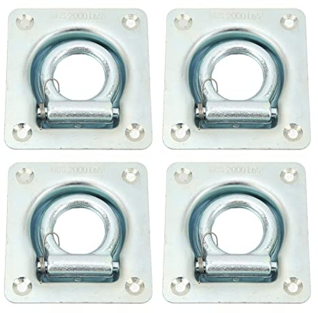 Recessed Trailer Rope Ring Tie Down Anchor, 4in Cargo Trailer Recessed Pan D Ring Floor Rope Anchor Tie Down 2000 Lbs. Breaking Strength 4 Mountings Points with Washers