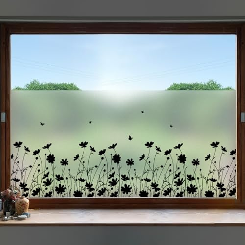 dktie Lámina opaca para ventana, lámina de privacidad para ventana, lámina de vidrio esmerilado, diseño de flores, estática, sin pegamento, reutilizable, adecuado para dormitorio, cocina, 90 x 200 cm