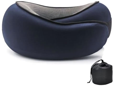 Rayson Almohada de Viaje de Espuma con Memoria Ajustable Almohada Cervical Apoyo para el Avión Coche Oficina Incluye Bolsa para Almacenamiento,Azúl