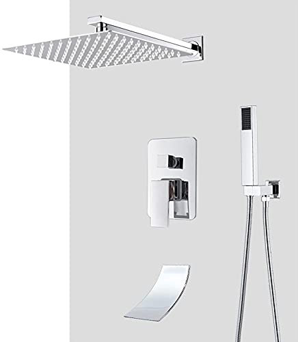 Chrome Bathroom Faucet & Rain Shower Head Set - 16-Inch Wall Mounted Bathtub Mixer Tap 3-Way Shower System for a Luxurious Bathroom Experience