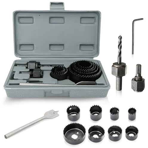 Lochsägen Set 19-64mm, 13 Stück Lochbohrer Holz Lochsäge Set Lochbohrer Metall mit Sechskantschlüssel Lochkreissäge für Weichholz Kunststoff PVC Plastikbrett
