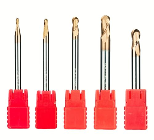 Fresa Sferica VMH 2ESB 5pz Ø2-8mm L4-16mm in metallo duro K30, 2 taglienti TiSiN per acciai fino a 55HRC, adatte per legno, alluminio, metallo, acciaio, bronzo e plastica AIHCSAR-TOOL