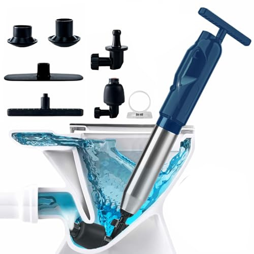 Wenbones Druckluft Rohrreiniger, mit Manometer, für WC Verstopfung (Blau) | Edelstahl & ABS, Manometer 2-8 bar, ohne Chemie, wiederverwendbar, für festsitzende WC-Blockaden