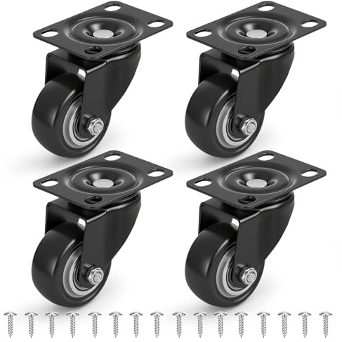 2 Inch Swivel Caster Wheels Set of 4 – Heavy Duty Black Polyurethane Casters with Top Plate, 360° Rotation for Furniture, Tool Carts, Home & Industrial Use