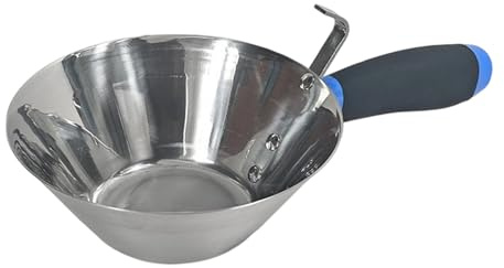 Cuenco de acero inoxidable para mezclar cemento de yeso con mango ergonómico y gancho para colgar para pintura, mortero, yeso, cubo de mezcla de pintura resistente
