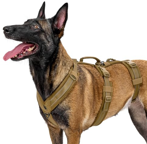 OneTigris Arnés para perros, HOUNDLOCK Arnés Táctico Antiescape Ajustable Suave Acolchado Pectoral con 1 asa, 2 anillas en D y Reflectante (Marrón, XL)