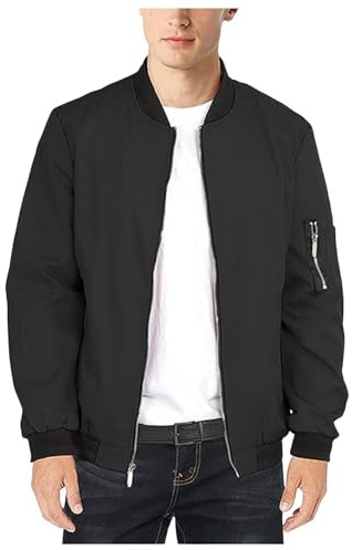 Shuanghao Uomo Primavera Autunno Classica Leggero Casual Jacket Cappotto Cotone Softshell Sottile Sportiva Baseball Bomber Collare Estivo Comodo Giubbotto All'Aperto Giacca Uomo Nero puro M