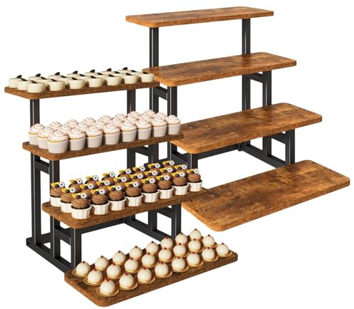IBUYKE Alzata per Cupcake a 4 Ripiani,set da 2,Alzata per Dolci,Pasticceria per torte,Alzata per Frutta in Legno,Espositore per Feste,Pomeridiano,Feste di Famiglia,Marrone TLJ018H-2
