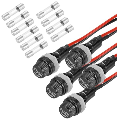 QUARKZMAN 5 Pcs Portafusibili A Pannello, 10/15A AC 125/250V 5 x 20mm Portafusibili Con Terminali A Lame E Vite, Con Fili Presaldati E 2A Fusibili A Vetro