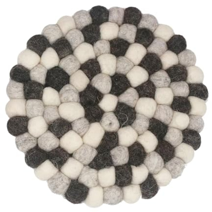 Filzkugel Untersetzer, Runder Filzuntersetzer 20 cm, Topfuntersetzer Filz, Filz Untersetzer, Untersetzerfilzkugeln, Handgefilzt in Nepal, Filzuntersetzer für Töpfe, Pfannen und Tassen, Grau