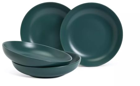 AIDNI 4 Piece Matte Glaze Stoneware Pasta Bowl Set Teal Serving Bowls for Pasta Soup Salad, Large Microwave & Dishwasher Safe Bowls