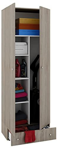 VCM Holz-Besenschrank | 6 Fächer | Maße: B. 70 x H. 196 x T. 40 cm | Haushaltsschrank | Mehrzweckschrank | Extra Schublade - Vandol Sonoma-Eiche