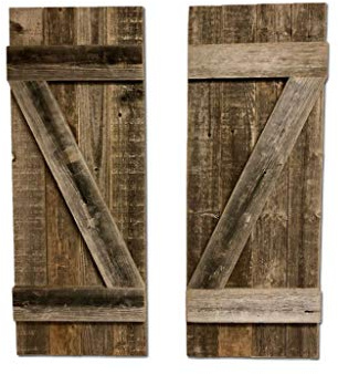 BARNWOODUSA Decorative Shutters Set of 2 Rustic Farmhouse Window Shutters with Traditional Barn Look Z Pattern Made from Reclaimed Wood Interior Country Style Decor Weathered Gray