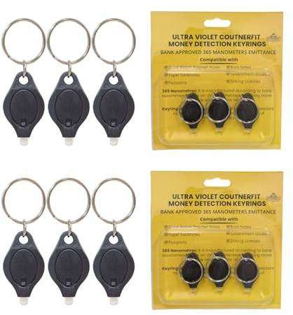 GADGETKING 6 Pack UV Money Checker Polymer Bank Note Scanner LED Detector Light Forged Pen Portable 2 in 1 with Blacklight & White LED Watermark Torch for Paper Notes Keyring Keychain