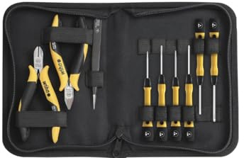 Wiha Werkzeug Set ESD 10-tlg. inkl. Tasche I sicheres Arbeiten an empfindlichen elektronischen Bauteilen I Zangen, Schraubendreher, Pinzette (43994)