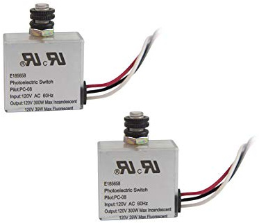 Solus PC-08-KIT-2PK 120V Automatic Dusk to Dawn Photocell Switch for Incandescent, Fluorescent & LED, Includes Black & White Optional Swivel Hood (Prevents Strobing), Pack of 2