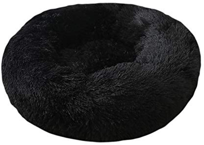 GUOCU Katzenbett Schöne Tierbett Hundekörbchen Hundesofa Klein Hundebett Haustierbett Plüsch Weich Runden Katze Schlafen Bett,Schwarz,XS:40cm