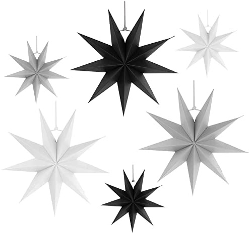 Faltsterne Weihnachten Papiersterne Deko 9 Zacken, 40CM 6 x Papiersterne zum Aufhängen, weihnachtsdeko schwarz zur Dekoration von Fenster Weihnachtsbaum Advent Geburtstags Party