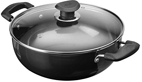 Kadhai Vinod anodizado duro de 10 litros (10,5 cuartos de galón) – Tapa de acero inoxidable – 34 cm – Apto para cocina india, salsas, guisos – Cacerola grande – Wok/olla profunda multiusos – Asas