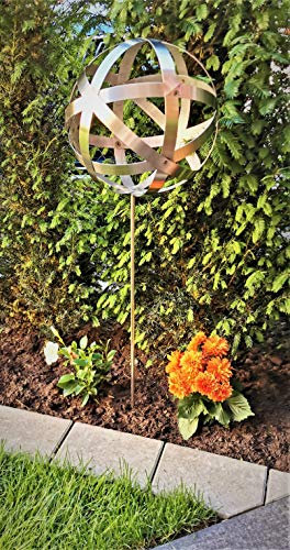 Jürgen Bocker Gartenambiente Rosenkugel Geflecht 15 cm Edelstahl mit Stab 80 cm Streifenkugel Geflechtkugel