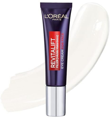 L'Oréal Paris Crema Antiedad de Ojos y Rostro Revilafit Filler, Con Ácido Hialurónico, Rellena Arrugas e Hidrata Intensamente, Eficacia Multizona, Sin Perfume, 30 ml