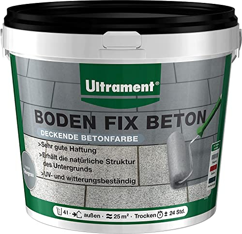 Ultrament Boden Fix Betonfarbe - Tolle Bodenfarbe in verschiedenen Farben (Grau 4 Liter)