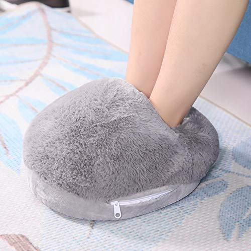 USB Foot Warmer, Electric Heated Feet Warmers Heating Shoes for Winter Office Heating Plush Shoes Temperature: 50℃-60 ℃(Grey)