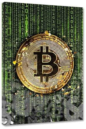 Hustling Sharks Bitcoin-Bild „Binary Bitcoin“ – Leinwand 40 × 60 cm | XXL Bitcoin-Bild im Hochformat, Leinwandbild Wohnzimmer, Bilder Schlafzimmer, Wanddeko