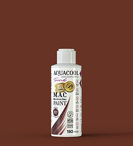Happy Woody AquaCool 831 - Pintura acrílica multisuperficie, tiza, mate, de secado rápido, para uso interior y exterior en muebles, madera, plástico, vidrio, cerámica, piedra (150 ml, chocolate 831)