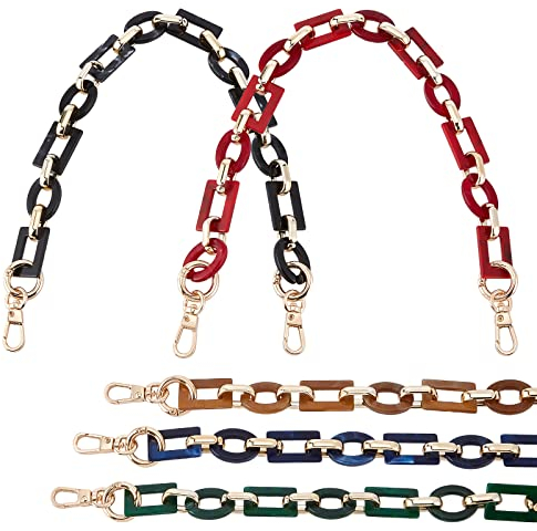 PandaHall 5 Farben 42cm Acryl Tasche Griffe Kette, CCB Retro Tasche Link Kette RiemenClutch Eimer Crossbody Handtasche Riemen Handle Flacher Kettenriemen mit Schliessen für Geldbeutel Leinentasche