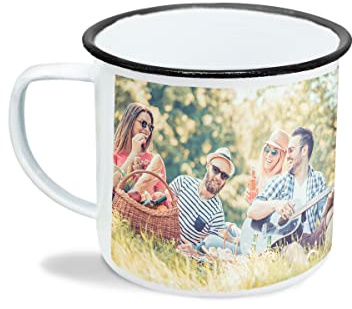 Made in Gift | Taza Personalizada con Foto y Texto, Esmaltada Efecto Vintage Estilo Camping | Acero con Esmalte | 79 x 89 mm | Regalo Original para Cumpleaños, Aniversario o Día del Padre
