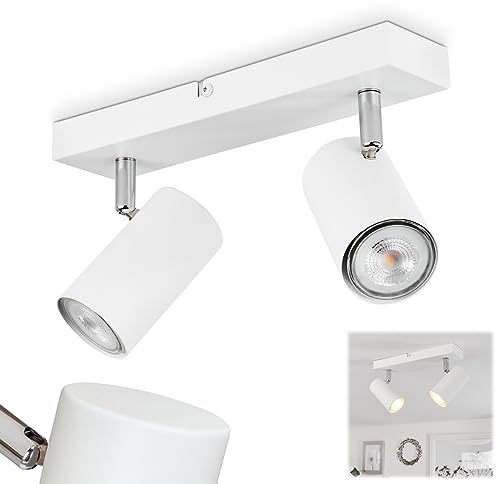 HOFSTEIN Deckenleuchte Javel, 2-flammige Deckenlampe aus Metall in Weiß/Chromfarben, verstellbare Leuchte im modernen Industrial-Design, 2 x GU10, Esszimmer, Wohnzimmer, Schlafzimmer, Küche, Flur