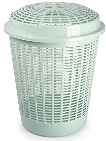 Acan Tradineur - Cesto, pongotodo Redondo para Ropa Sucia con Tapa, 57,5 x 45,7 cm, Cubo para almacenar la Colada, diseño a Rayas, Fabricado en España (Verde Pastel, 50 litros)