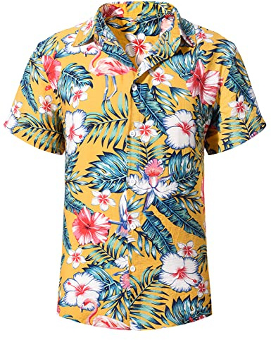 heekpek Chemise Hawaienne Homme Manches Courtes Funky Hawaïenne Chemises Ete Fleur Aloha Imprimé Plage Casual, Fleur Jaune, Taille XXL