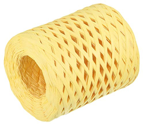 sourcing map Rafia Papel Artesanía Cuerda Cinta Embalaje Papel Cordel 200m Longitud Mano Hecho Claro Amarillo para Bricolaje Decoración Regalo Embalaje