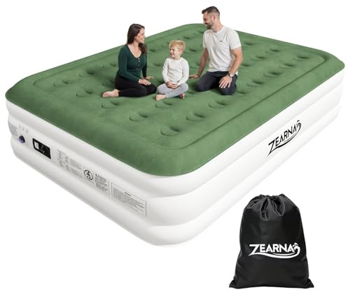 Zearna Materasso Gonfiabile Matrimoniale 203x152x46cm, Letto Gonfiabile Autogonfiabile 2 Persone con Pompa Elettrica Integrata, Superficie Floccata, Letto Ospite Doppio per Casa, Campeggio e Viaggi