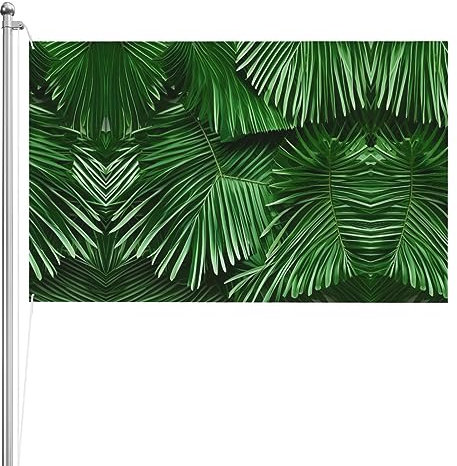 Bandera premium de doble cara para exteriores, 5 x 8 pies, colores vibrantes, seca, ideal para césped, balcón, fiestas, bonitas hojas de palma verde