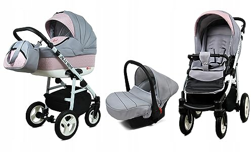 BabyLux® Kinderwagen Set 3 in 1 - Alu Way - incl. Babywanne, Buggy Sportsitz, Auto-Babyschale - Autositz - Kinderwagenset - Kombikinderwagen mit Wickeltasche, Regenschutz usw.